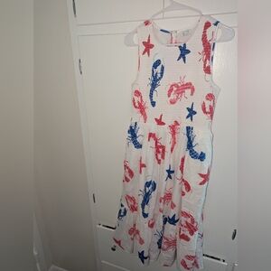 J. Crew Lobster and Starfish Print Midi Dress - Red and Blue